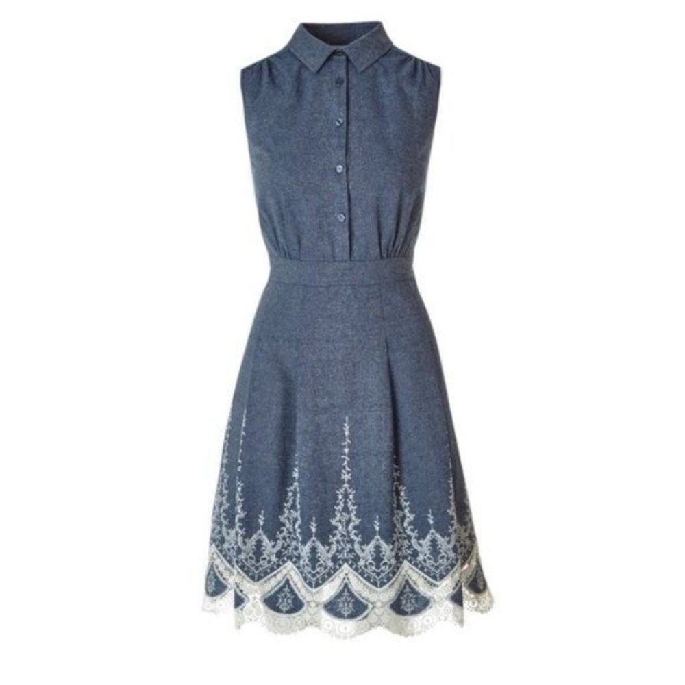 Westport 1962 Chambray Embroidered Hem Dress size 10